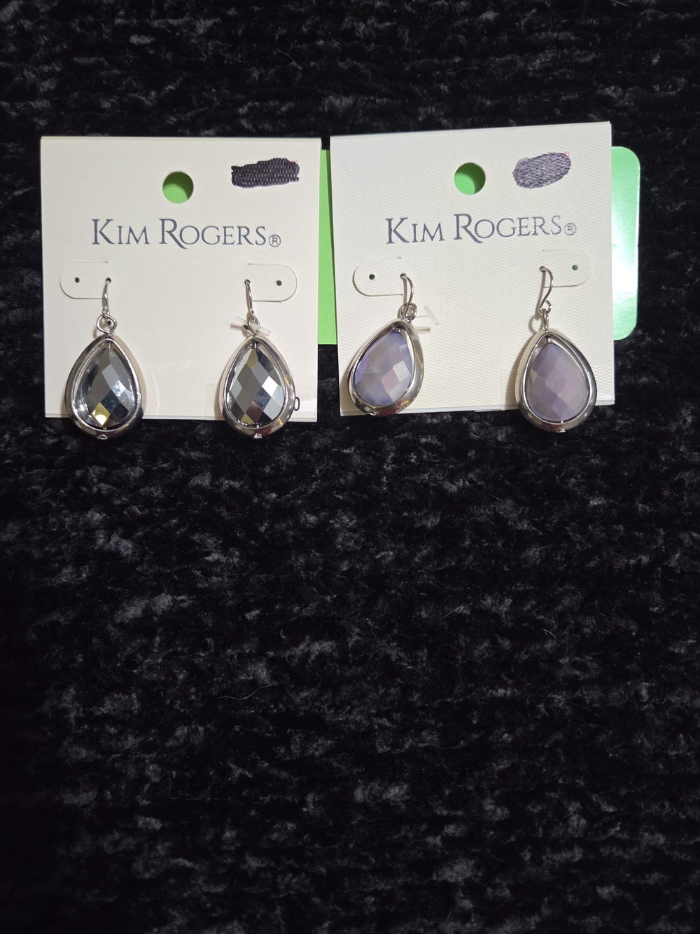 Kim Rogers Teardrop Dangle Earrings in Iridescent Gray and Pale Lavender